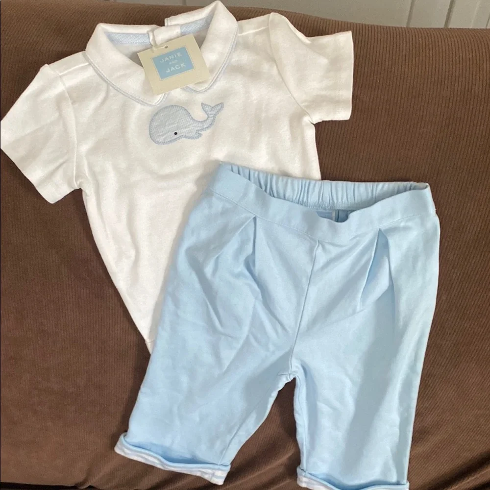 Janie and Jack White Whale Tee and Blue Shorts Set - Picture 1 of 4